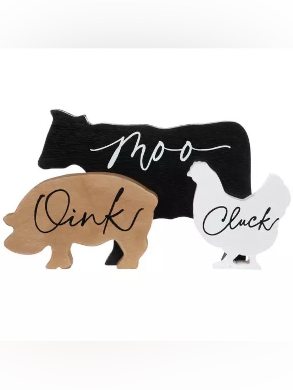 Moo Oink Cluck Cow Pig Chicken Block Sign